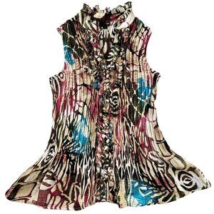 East 5th Women's Pleated Blouse Sleeveless Babydoll Teal Brown size XL  JH1554